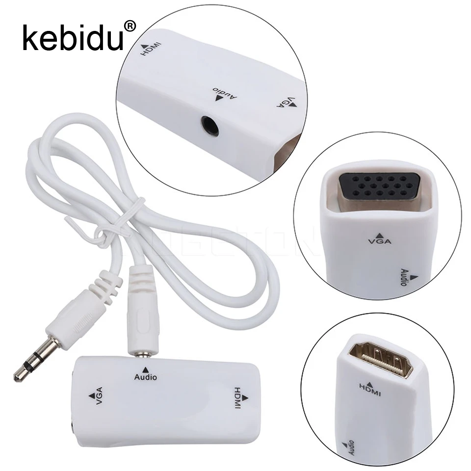 Kebidu HDMI Женский к VGA Женский с аудиокабель конвертер адаптер для ПК HDTV+ 3,5 мм аудиокабель AV для ПК черный