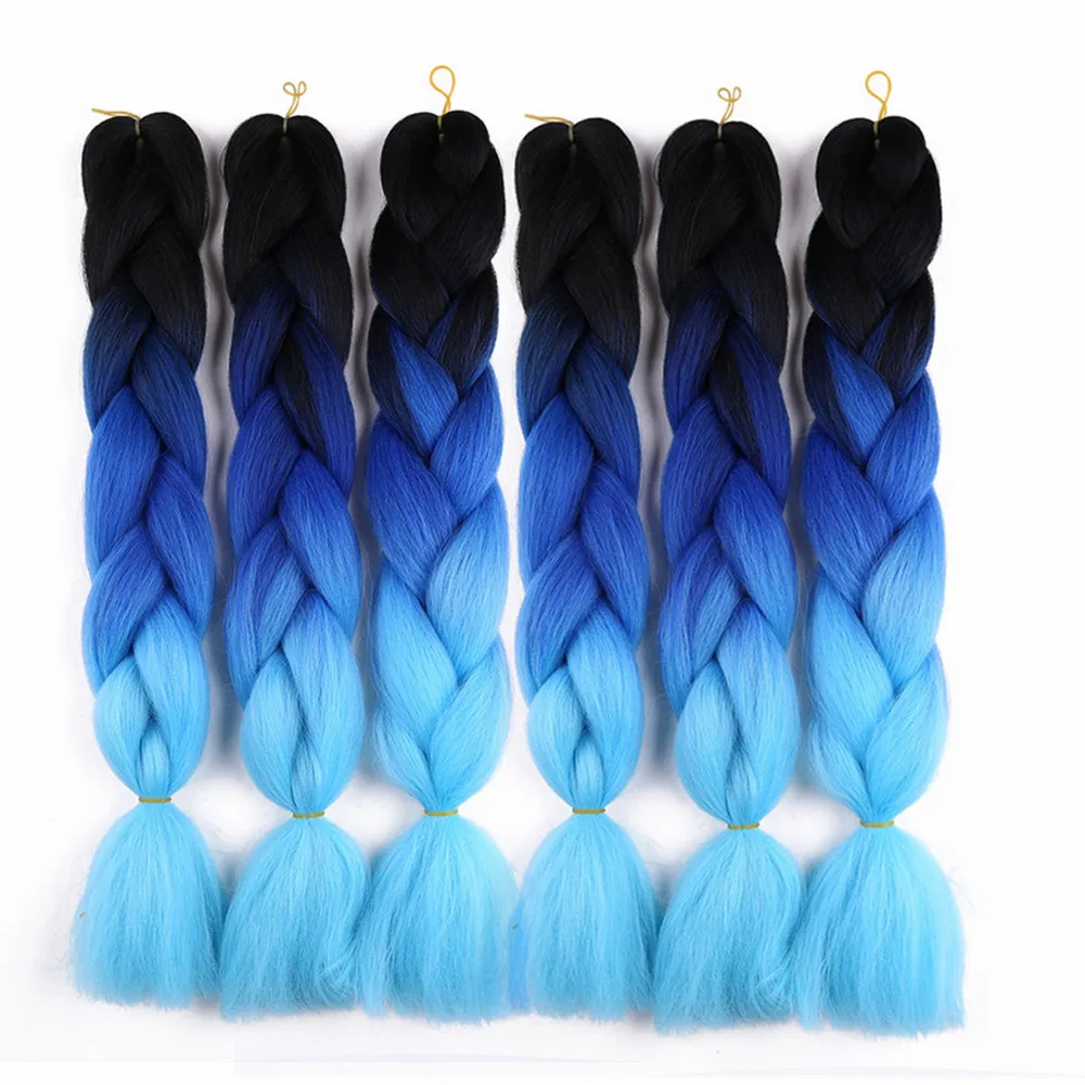 Eunice Джамбо косички Омбрэ шиньон синие высокотемпературные синтетические африканские плетеные волосы крючком 100 г