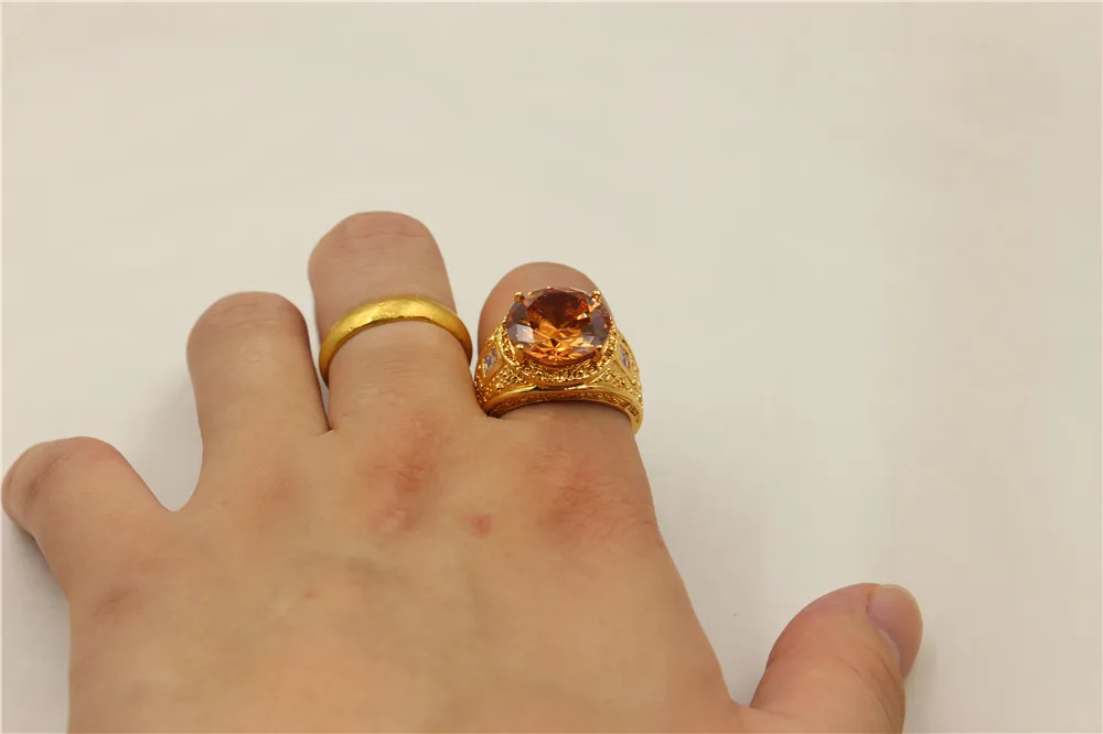 Размеры 8/9/10/11/12 Винтаж атмосферу 15ct круглые желтые 5a камень циркон 18KT желтого золота обручальное кольцо для Для мужчин