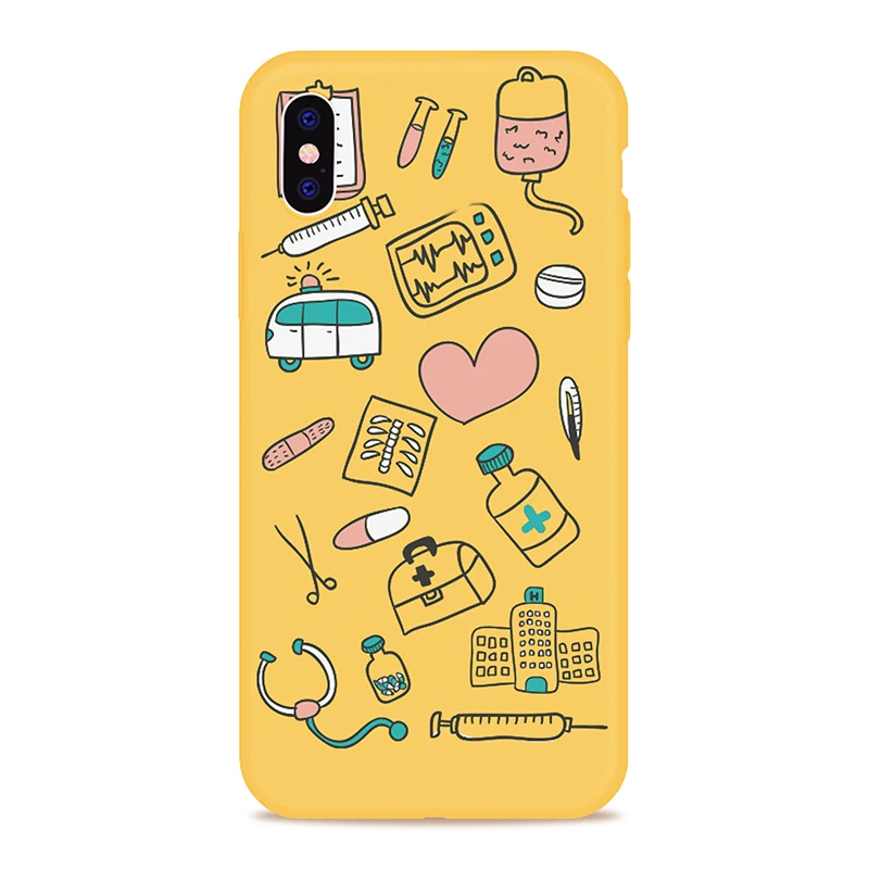 DIFFRBEAUTY милый медицинский чехол для iPhone 5 SE XS XR 6 6S Plus желтый мягкий телефона 8 7