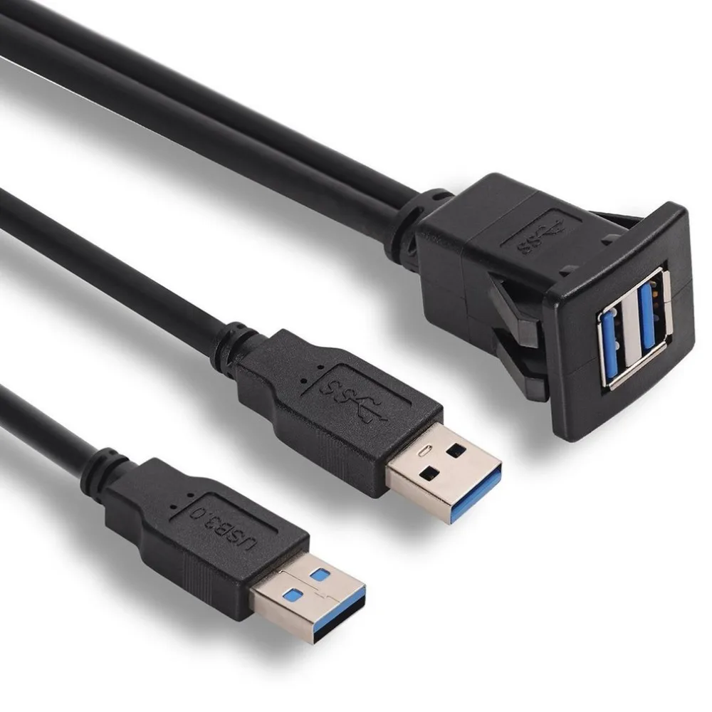 USB 3,0 кабель с разъемом для авто, Автомобильный Кабель с креплением, удлинитель для мужчин и женщин, панель приборной панели, квадратная аудиолиния для мотоцикла