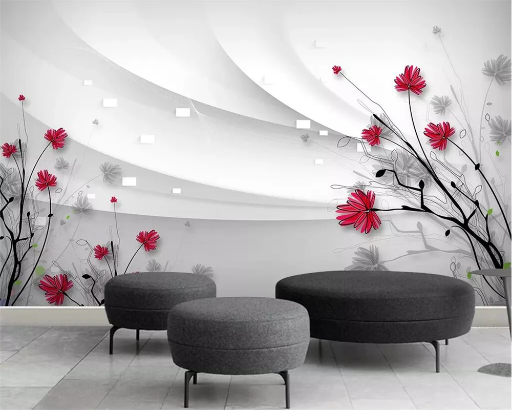 Beibehang Custom Wallpaper Beautiful Hd Hand-painted Line Drawing Flowers  Modern Minimalist Tv Background Walls 3d Wallpaper - Wallpapers - AliExpress