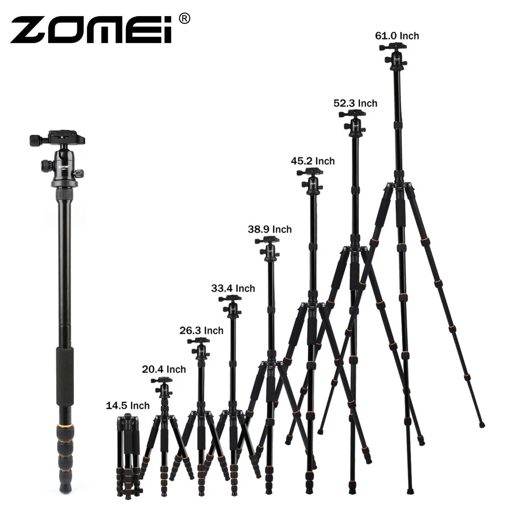 

ZOMEI Q666 Lightweight Portable Professional Travel Camera Tripod aluminum/Carbon Fiber Tripod Head Monopod for digital SLR DSLR