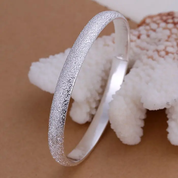 

fine silver plated Bangle 925-sterling-silver jewelry frosted circle bracelets bangles for women men SK054