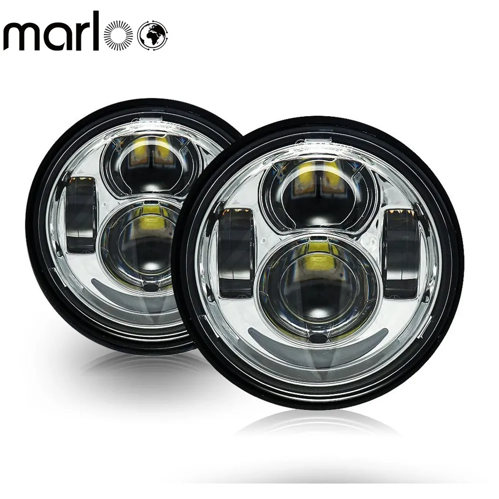 

Marloo Motorcycle 4.65 Inch LED Chrome Projector Headlight For Harley Davidson Dyna Fat Bob FXDF 2008-2016 Black (2 Pack)