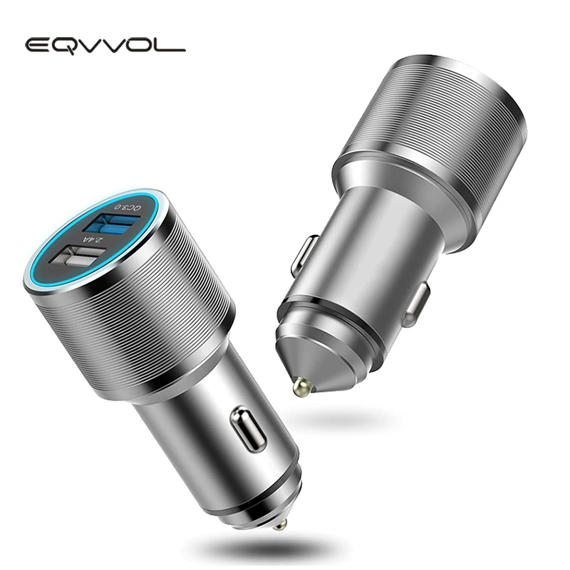 Eqvvol Car Charger Dual USB 3.0 QC Charger Fast Charging Smart Mobile Phone Charger With Blue LED Indicator Adapter For iPhone