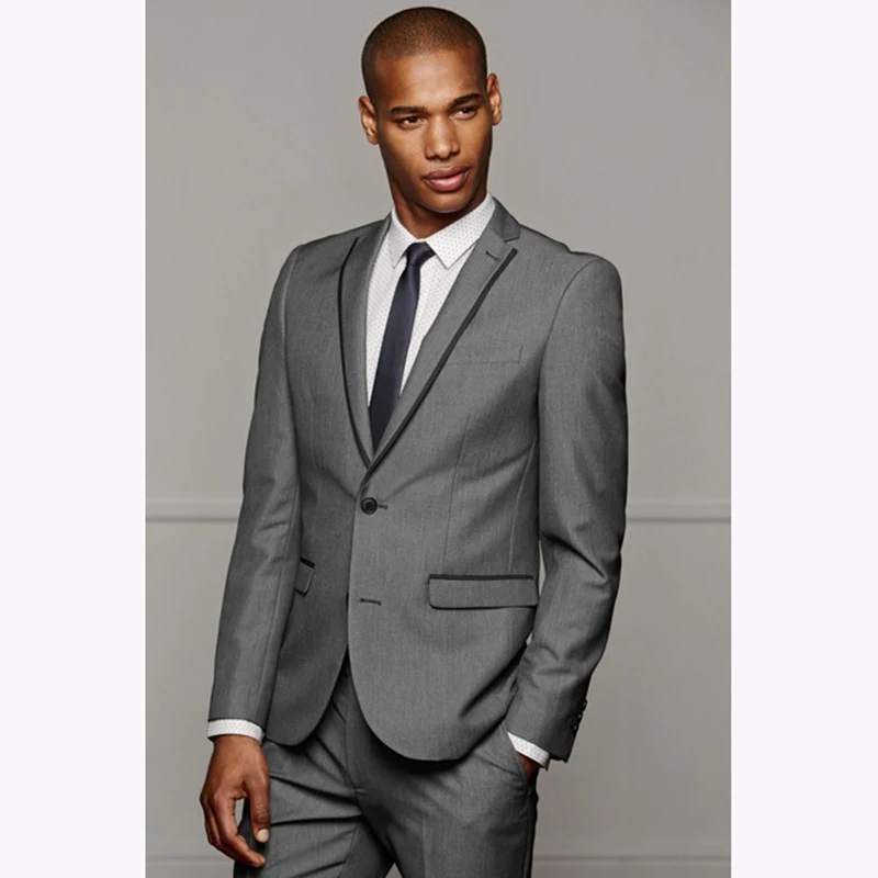 2018 Slim Fit Grey Luxury Male Mens Suits Blazer Wedding