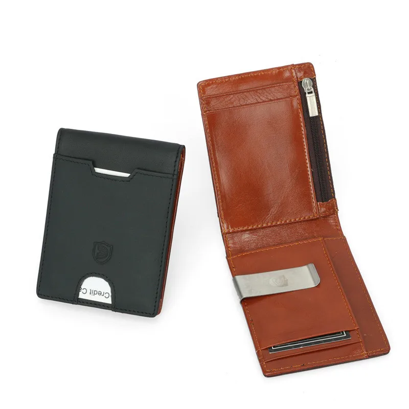 

Top Quality Simple Style Money Clip Wallet with Coin Pocket Genuine Leather Clamp for Money Crad Holder Leather Purse for Gift