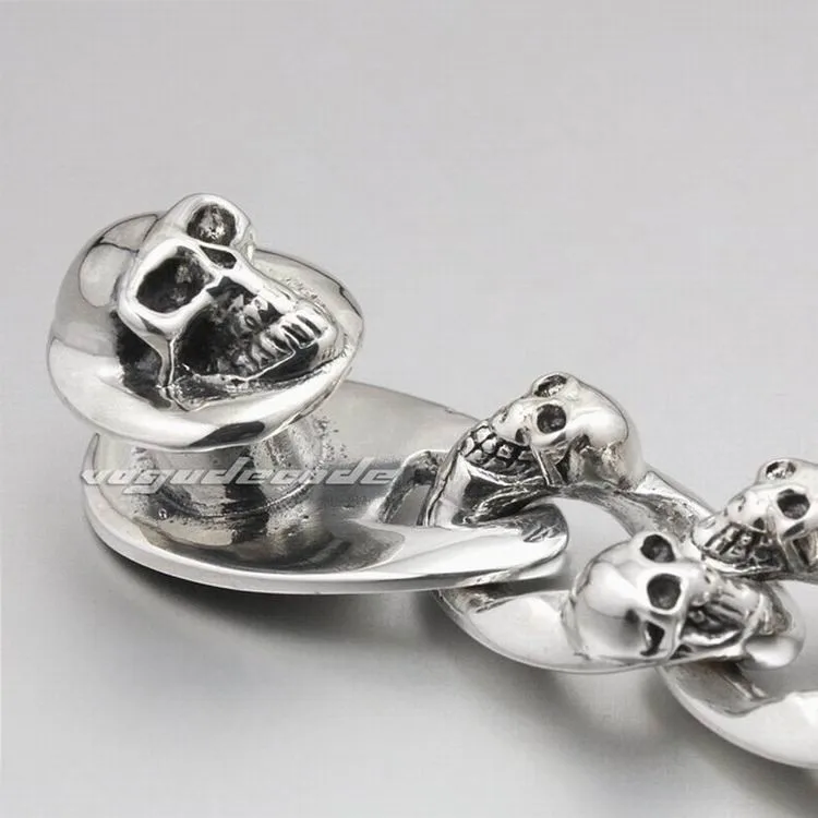 LINSION огромный тяжелый 925 стерлингового серебра бласлет с серебряным черепом мужские Байкер-рокер в стиле панк 8F011