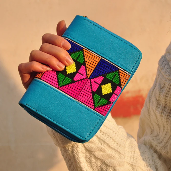 Clutch Purse Embroidery Long Wallet Handmade Vintage Women Linen Coin-Phone-Card Party-Day