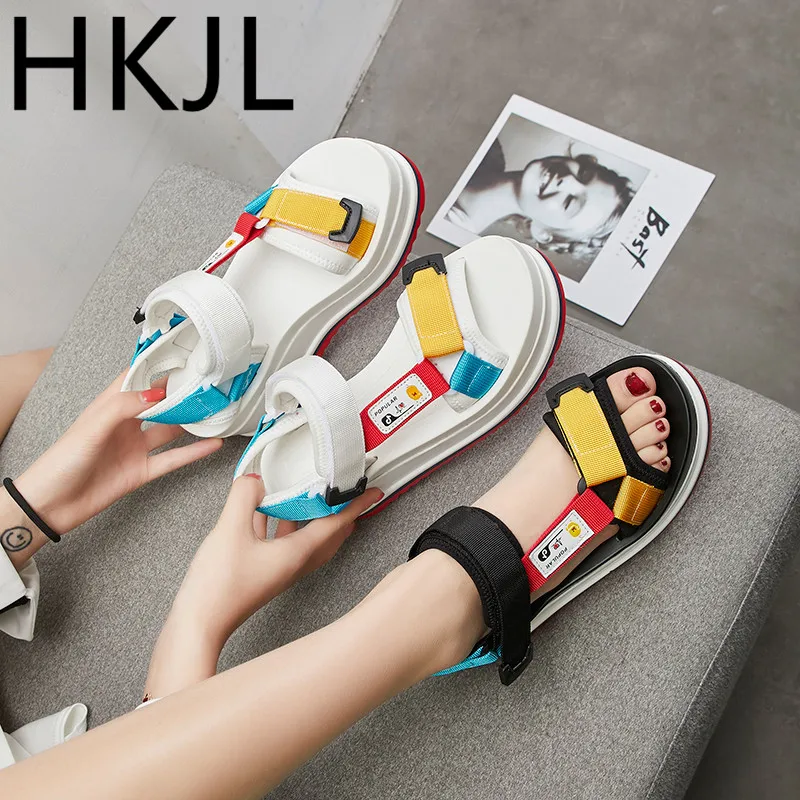 

HKJL 2019 summer new muffin bottom thick sandals women's wild increase female sandals magic paste color sandals A851