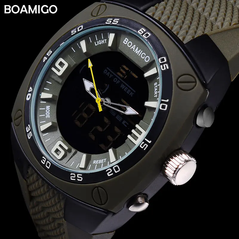

BOAMIGO Watches Men Military Army Green Men's LED Digital Watch Sport Waterproof Analog Quartz Rubber Clock relogio masculino