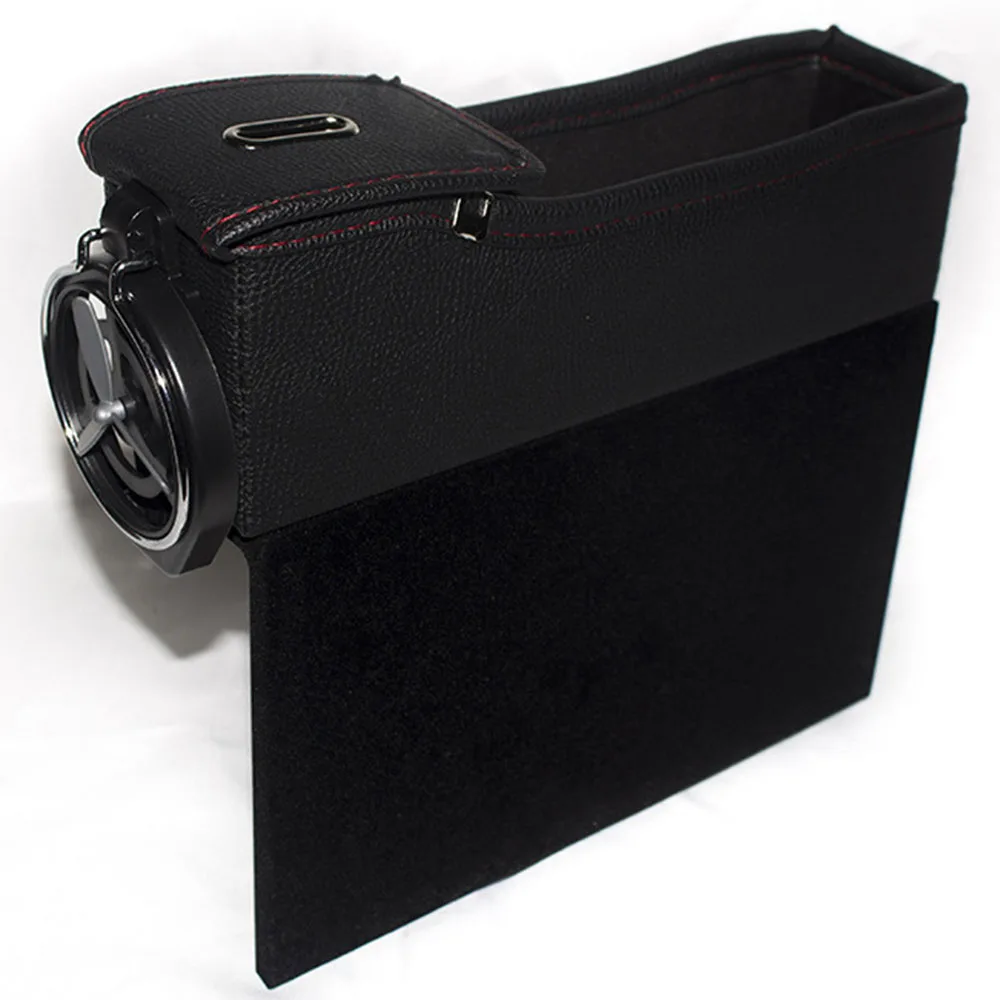 

Genuine PU Leather Car Seat Crevice Storage Box Cup Drink Holder Left Right Side Auto Gap Slit Pocket for Stowing Tidying