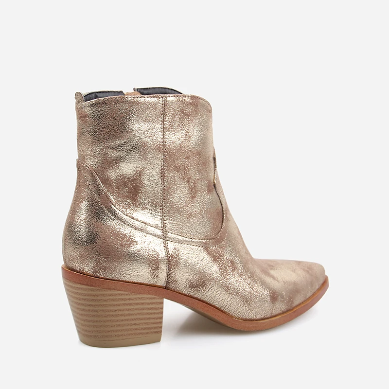 2019 Spring/Autumn New Fashion Women's High-heeled Retro Square Heel Boots Zipper Concise Pointed Toe Woman Boot Golden Shoes