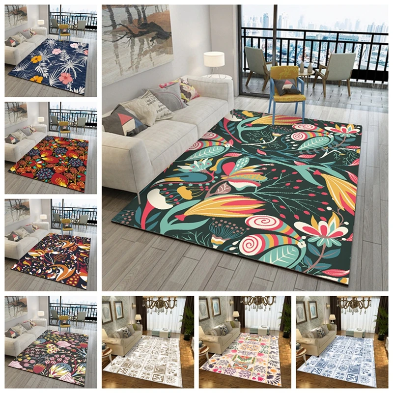 European Area Rug For Living Room Bedroom Anti-Slip Carpets Geometric Flowers Pattern Bedside Mats Sofa Table Washable Floor Mat