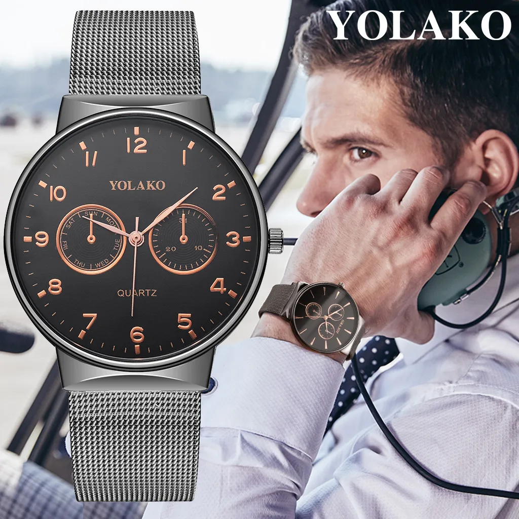 

2019 New YOLAKO Men's Quartz Stainless Steel Band Newv Strap Watch Analog Wrist Watch watches top brand luxury Best Gift Hot @2