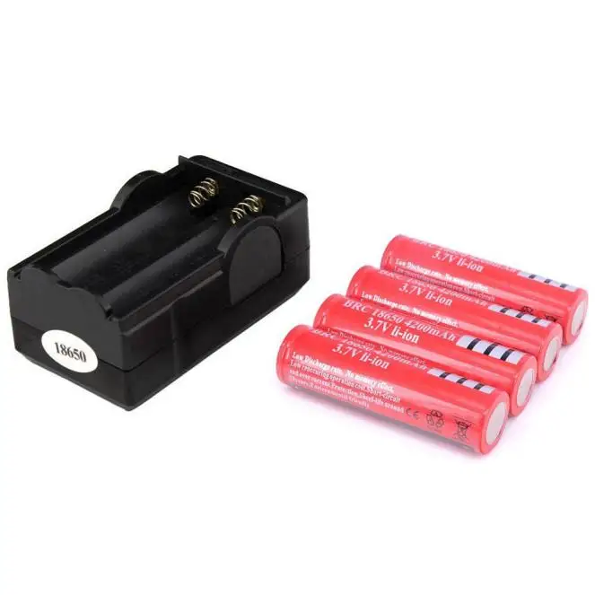 

CARPPRIE 4pcs 18650 4200mah BRC 3.7V Rechargeable Li-ion Battery + Ipcs Charger For Flashlight lamp Torch For Emergency Lighting