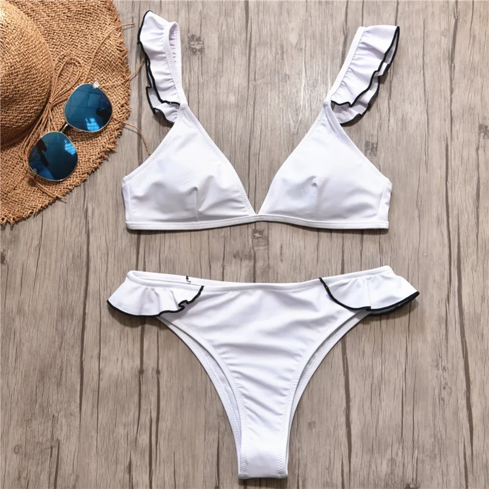 

Midou sexy bikini push up v neck ruffle bikinis 2019 women mujer swimwear biquini plus size bikinis set women's swimming suits