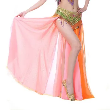 

2019 2019 Sexy Belly Dance Costume 2 Layers with Slit Chiffon Skirt Dress 13 Colors