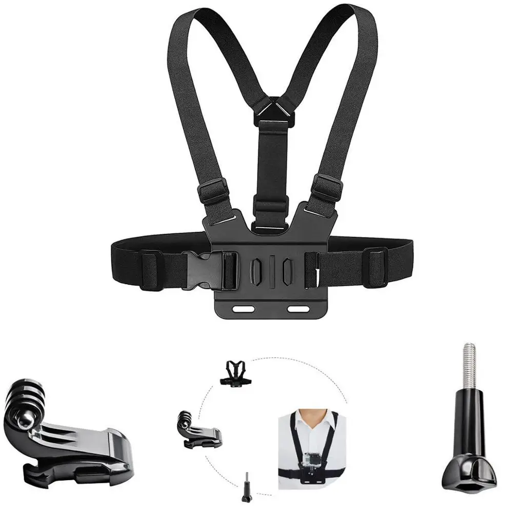 Regolabile Petto Mount Harness Compatibile Con Gopro Hero 6/5 Nero Hero 4 Argento Akaso Ek7000 Vtin 4K Apeman Odrvm 12 Mp Action