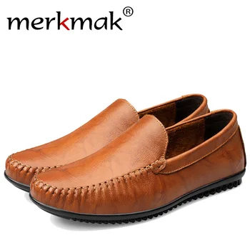 

Merkmak Business Formal Men Loafer Shoes Fashion Casual Genuine Leather Comfortable Soft Career Big Size Men Flat Footwear Shoes