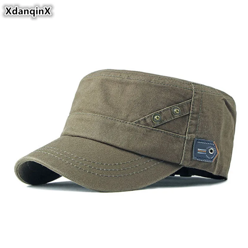 

XdanqinX Adult Men's Flat Cap Adjustable Size Washed Cotton Cloth Retro Army Military Hats Snapback Cap Dad Hat New Plate Caps