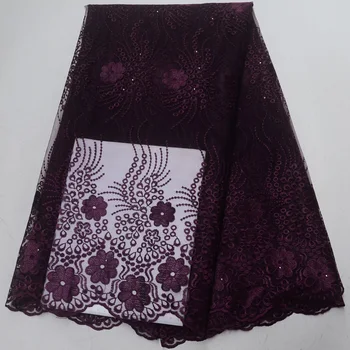 

10 colors (5yards/pc) eggplant purple African French net lace fabric with beautiful embroidery 2019 for party dress FLP048
