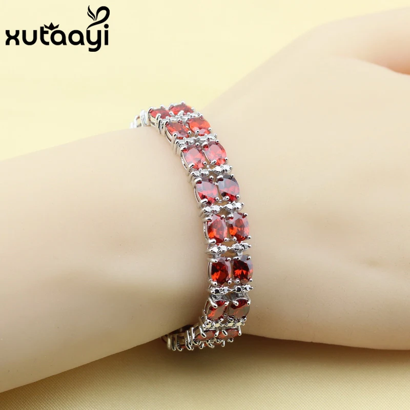 Новая мода Серебряный Цвет браслет для Для женщин стильный красный создан гранат Регулируемый ссылка браслет-цепочка Длина 16+ 2 см