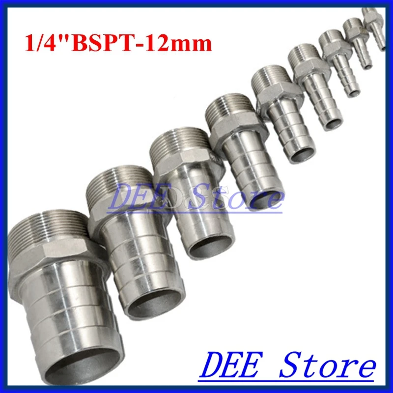 

3PCS 1/4"BSPT Male Thread Pipe Fittings x 12 MM Barb Hose Tail Connector Joint Pipe Stainless Steel SS304 connector Fittings