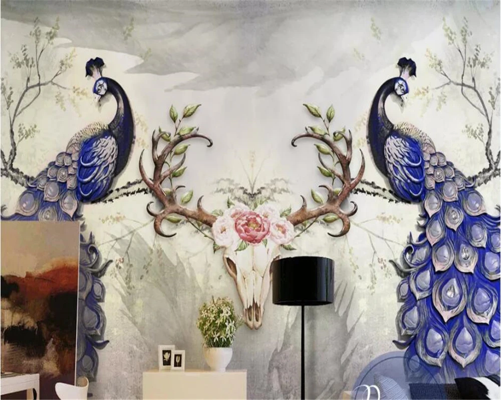 

Обои на заказ 3d фрески атмосфера богатый Павлин благоприятный олень ручная роспись креативный китайский фон настенная бумага
