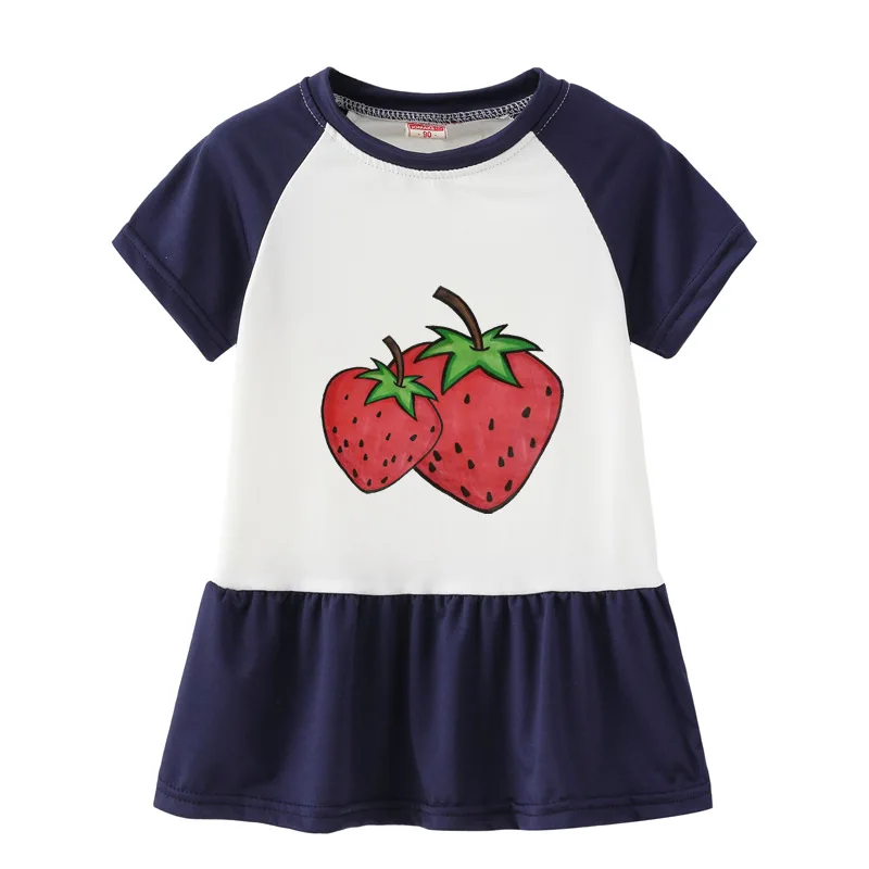 Summer Casual Printed Baby Princess Girls Short-Sleeved Dress Navy Patchwork Girls Clothes For 2-7 Years Old Summer Casual Printed Baby Princess Girls Short-Sleeved Dress Navy Patchwork Girls Clothes For 2-7 Years Old