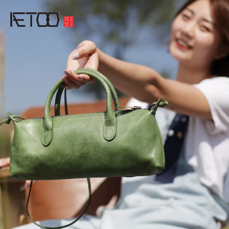 AETOO Summer new art and art forest women's bag green leather retro shoulder bag shoulder bag leather diagonal small bag
