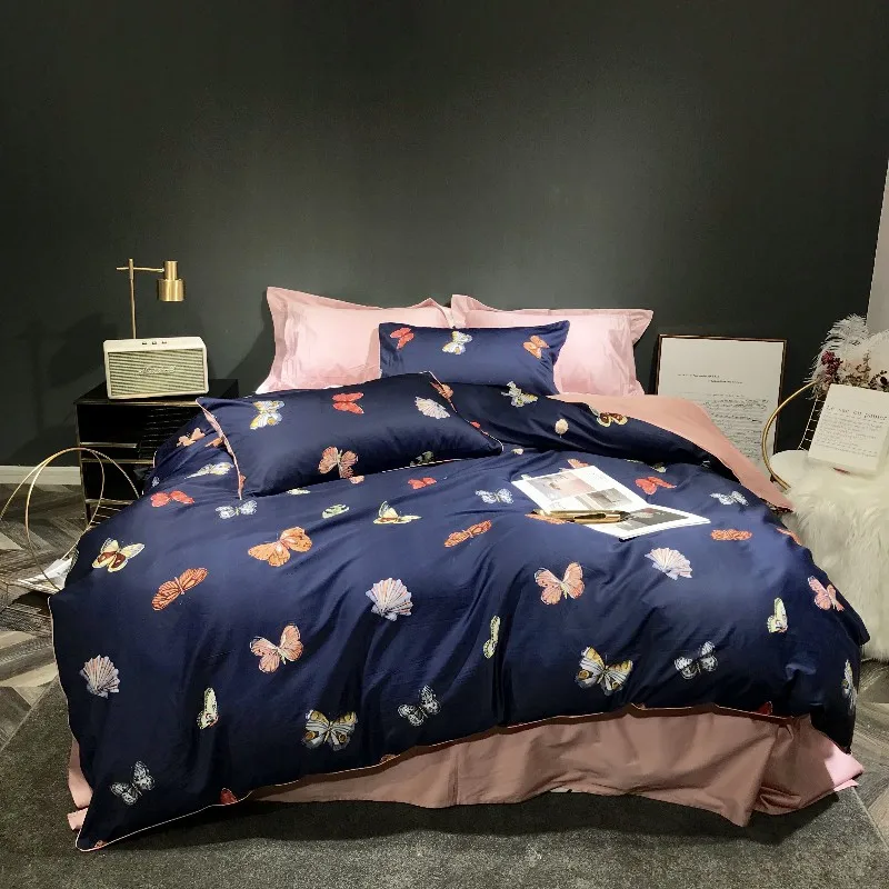 Из египетского хлопка Boho Роскошные постельные наборы Бабочка кровать набор королева король размер пододеяльник с покрывалом на резинке