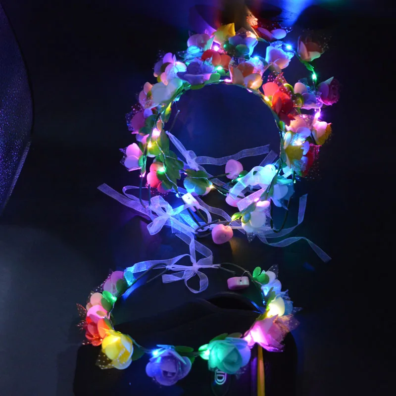 1 шт Вечерние светящиеся венки Хэллоуин корона цветок ободок Девушки Женщины светодиодный светильник волос Венок лента для волос гирлянды подарок фестиваль