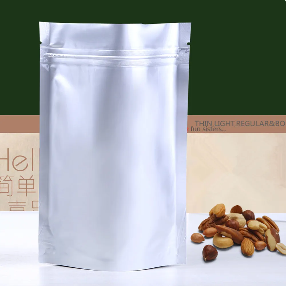 23*35cm Silver Aluminium Foil Stand Up Zip lock Bag Food Storage