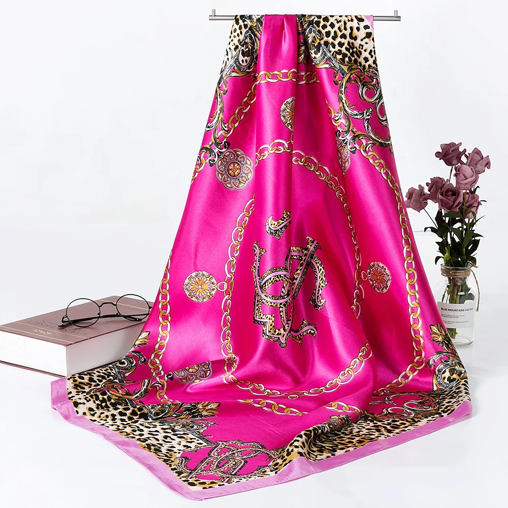 Модный шарф-шаль для женщин, Шелковый Атласный хиджаб, шарфы для женщин 90 см* 90 см, роскошные брендовые квадратные шали, шарфы для женщин