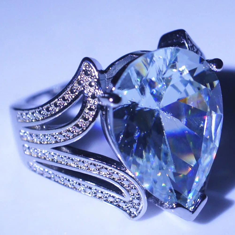 Большие кольца с голубыми грушами и кубическим цирконием для женщин, модные вечерние обручальные ювелирные изделия, подарок на день Святого Валентина