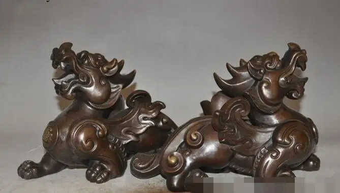 

S05708 11"Chinese Feng Shui Bronze Evil spirits Protect Fly Unicorn PiXiu Beast Statue