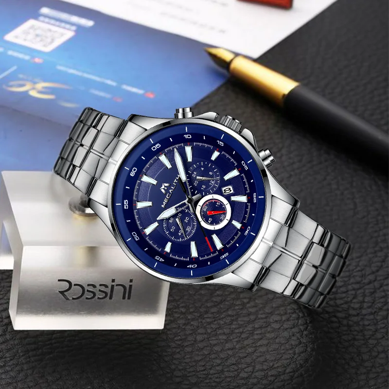 

MEGALITH 19Hot Sale Men Watch Business Luxury Silver Stainless Waterproof Quartz Watches Stainless Wristwatch Reloj Hombre
