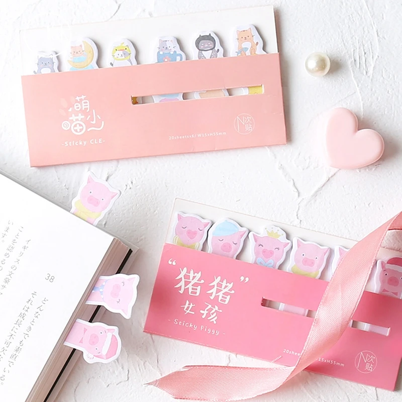 

2Pcs/lot Cute Cat Animal Pink Pig Memo Pad Sticky Notes Paper Bookmarks Kawaii Stationery Mini Notepad School Office Supply