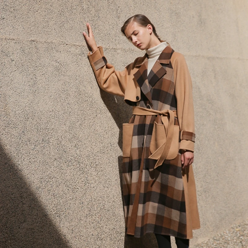 IRINAW151 2018 AW коллекция оригинальный дизайн 100% шерсть НЕГАБАРИТНЫХ ДЛИННЫЙ Тренч