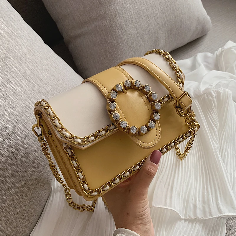 

Summer New Shoulder Bags with Diamond Fashion Chains Crossbody Bags Contrast Color Messenger Bags for Ladies Shoulder Bag
