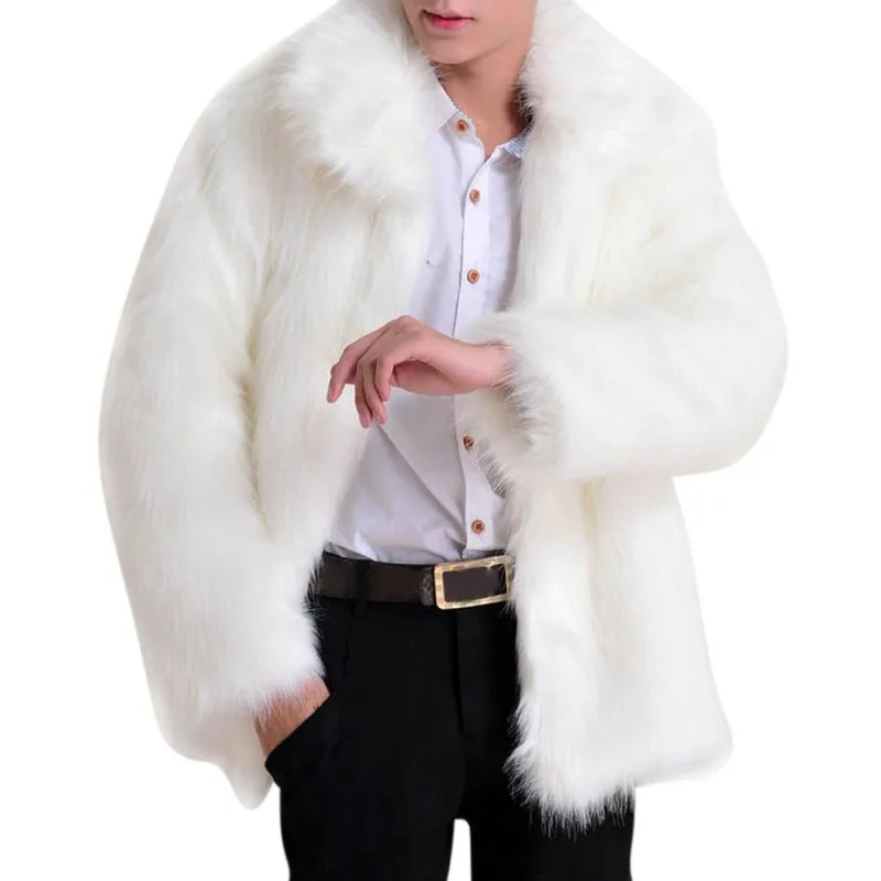 2017 Solid Long Sleeve Artificial Fur Jacket Men's Faux Leather Luxury