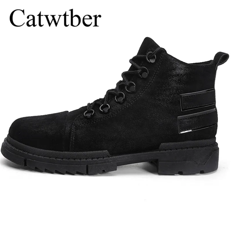 

Catwtber Fashion Men Boots High Quality Leather Ankle Snow Boots Outdoor Winter Men Plush Warm Boots Men Flats Casual Footwear
