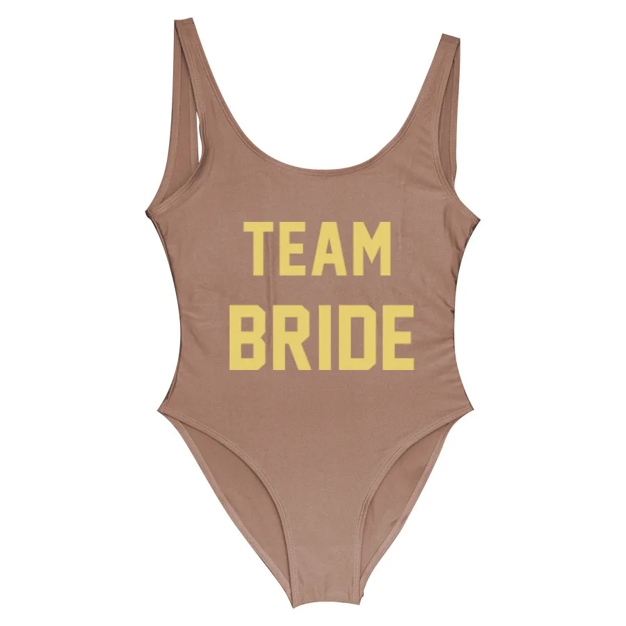 Команда Невесты Золотая буква badpak купальники для женщин цельный купальник боди сделать свадебную вечеринку более Веселые костюмы Для Подружек - Цвет: GSXB299-brown