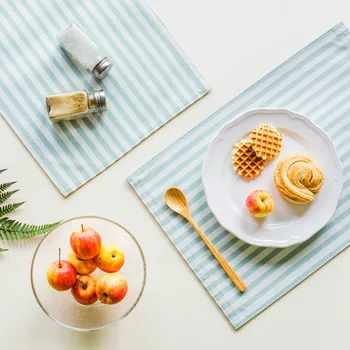 

DUNXDECO Table Placemat Plate Cover Mat Classical Fresh Blue Stripe Party Desk Accessories Home Hotel Table Decoration 2PCS