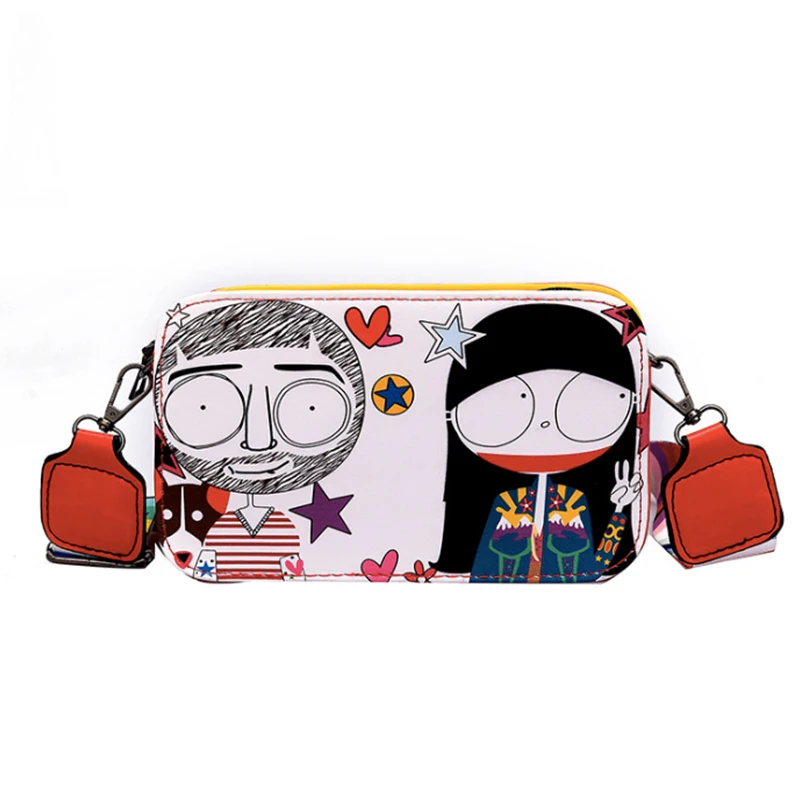 

2019 new inkjet graffiti cartoon character small square bag fashion wild color shoulder strap shoulder Messenger bag