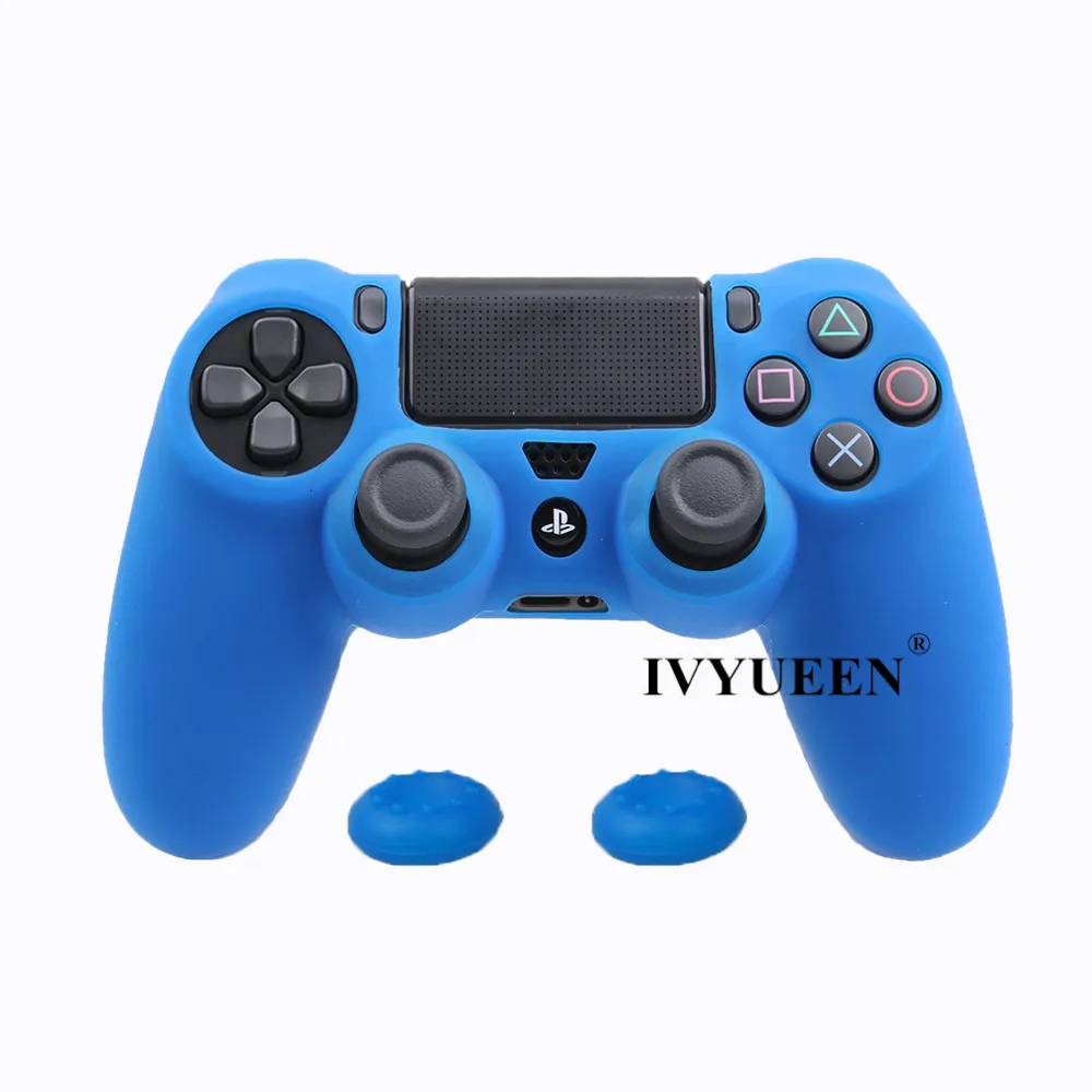 Мягкий силиконовый резиновый чехол IVYUEEN для sony playstation Dualshock 4 PS4 DS4 Pro, тонкий контроллер, кожный чехол+ 2 ручки для большого пальца