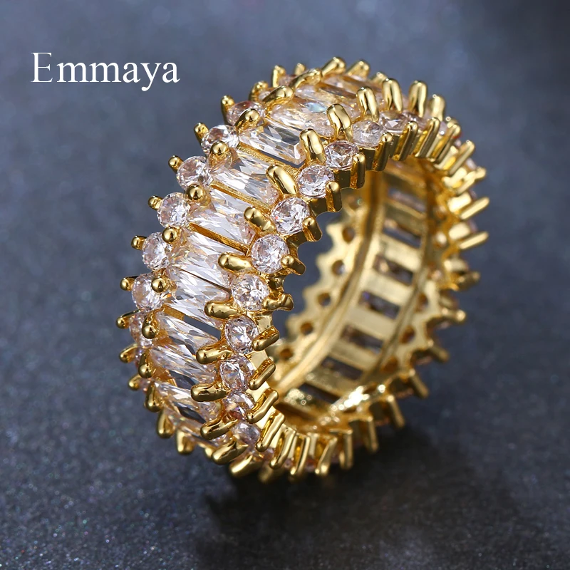 Emmaya брендовые серебряные кольца с цирконием, прозрачные кольца с фианитами золотого цвета для женщин, модные ювелирные изделия,, подарок, вечерние