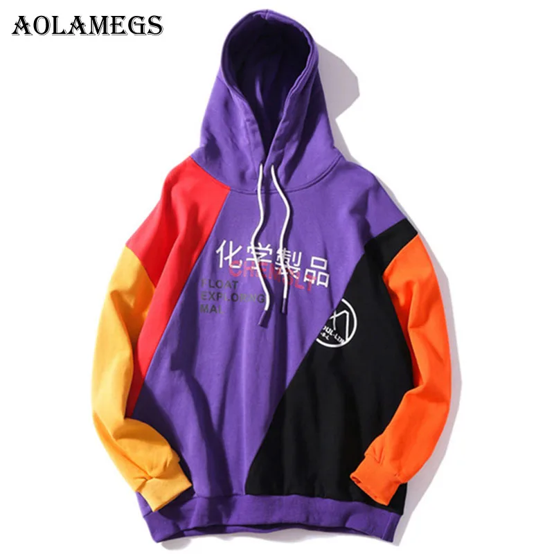 

Aolamegs Hoodies Men Patchwork Block Hooded Pullover Sweatshirt Men Loose High Street Fashion Hip Hop Hoodie Autumn Streetwear